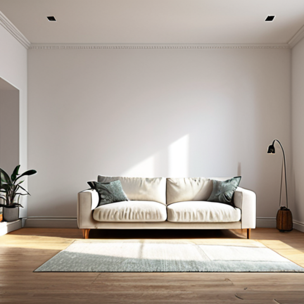 A minimalist living room with empty white walls, bathed in natural light, creating a sense of freedom and spaciousness.